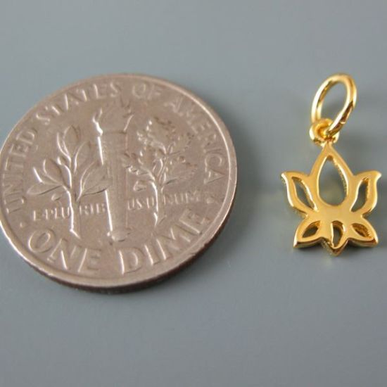 Wholesale Gold Over Sterling Silver Lotus Flower Charm Pendant - 10mm (1 pc)