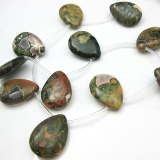 Wholesale Natural Rainforest Jasper Beads - Smooth Pear Shape (Sold Per Strand)
