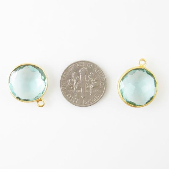 Wholesale Gold plated Sterling Silver Round Bezel Aqua Quartz Gemstone Pendant, Wholesale Gemstone Pendants for Jewelry Making