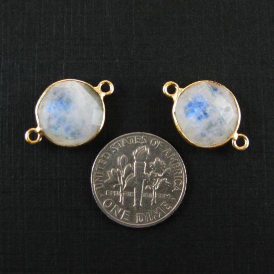 Wholesale Gold Over Sterling Silver Bezel Gemstone Link - Faceted Coin Shape - Moonstone - June Birthstone