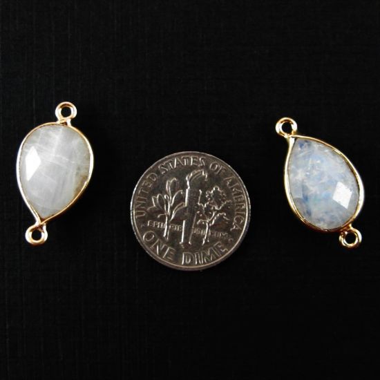 Wholesale Bezel Gemstone Links-Gold Plated Sterling Silver - 10x14mm Faceted Pear - Moonstone