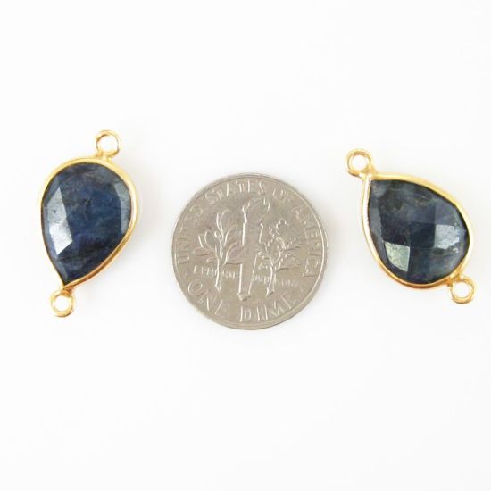Wholesale Bezel Gemstone Links - 10x14mm Faceted Pear - Dyed Blue Sapphire