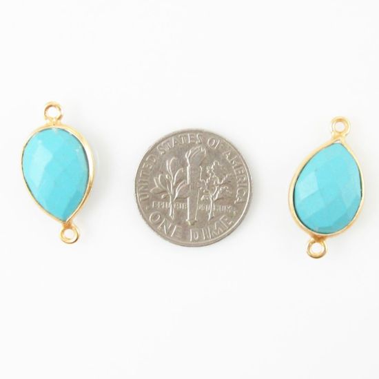 Wholesale Bezel Gemstone Links- 10x14mm Faceted Pear - Turquoise