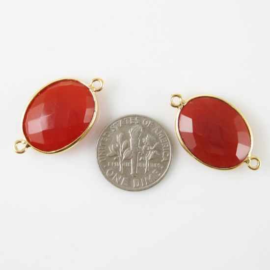 Wholesale Bezel Gemstone Links - 14x18mm Faceted Oval - Carneline 