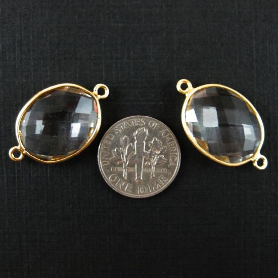Wholesale Bezel Gemstone Links - 14x18mm Faceted Oval - Crystal Quartz 