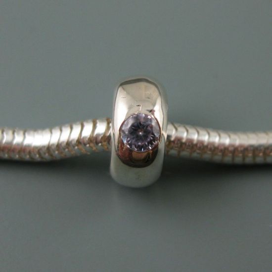 Wholesale European .925 Sterling Silver Simple Lavender CZ Tri-Stone Charm Beads