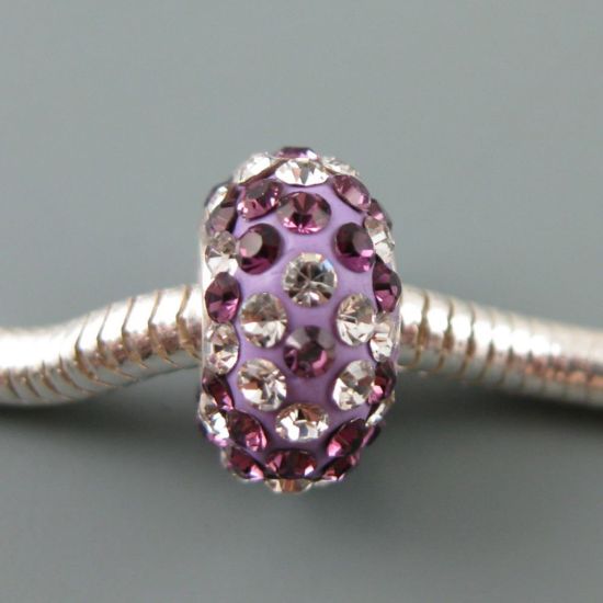 Wholesale European .925 Sterling Silver Charm Beads CZ Purple and Silver Stones