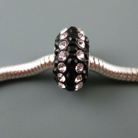 Wholesale European .925 Sterling Silver Charm Beads CZ Black and White Stones