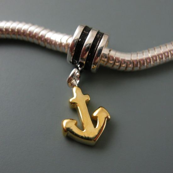 Wholesale European .925 Sterling Silver and Vermeil Nautical Anchor Charm Bead