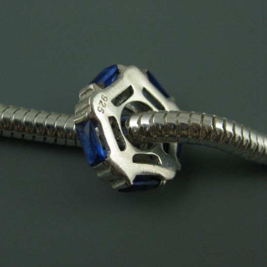 Wholesale European .925 Sterling Silver CZ Blue Pentagon Charm Beads