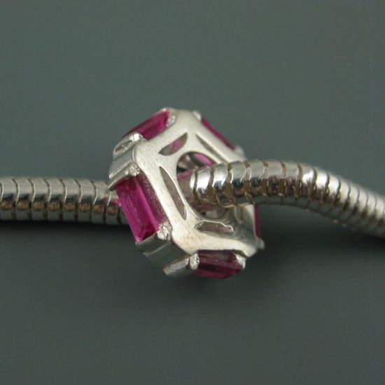Wholesale European .925 Sterling Silver CZ Magenta Pink Pentagon Charm Bead