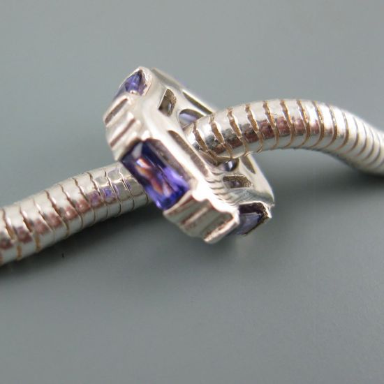 Wholesale European .925 Sterling Silver CZ Purple Pentagon Charm Beads