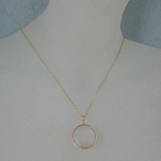 Wholesale Bezel Gemstone Round Pendant Necklace - Gold Plated Chain - Moonstone (16-24")