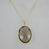 Wholesale Bezel Gemstone Oval Pendant Necklace - Gold Plated Chain - Smoky Quartz (16-24")