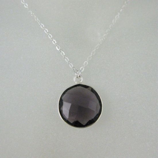 Wholesale Bezel Gemstone Round Pendant Necklace - Sterling Silver - Amethyst (16-24")