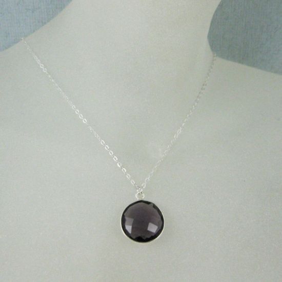 Wholesale Bezel Gemstone Round Pendant Necklace - Sterling Silver - Amethyst (16-24")