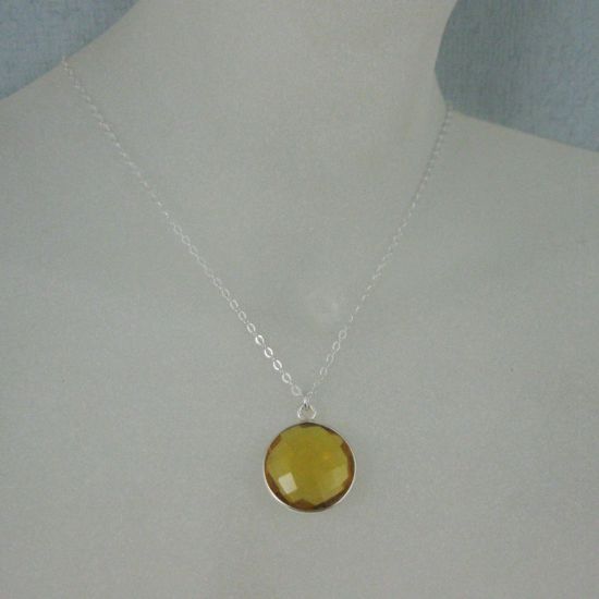 Wholesale Bezel Gemstone Round Pendant Necklace - Sterling Silver - Citrine Quartz (16-24")