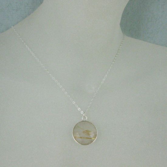 Wholesale Bezel Gemstone Round Pendant Necklace - Sterling Silver - Gold Rutilated Quartz (16-24")