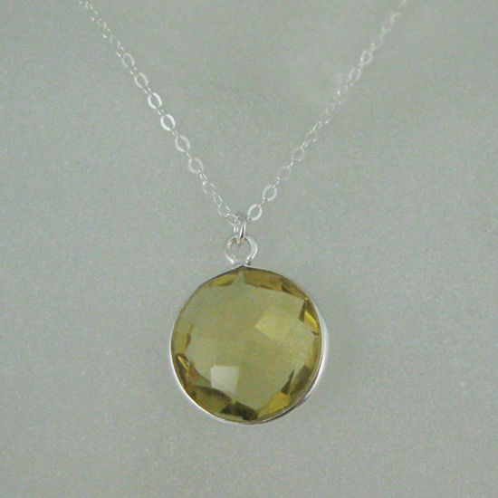 Wholesale Bezel Gemstone Round Pendant Necklace - Sterling Silver - Lemon Quartz (16-24")