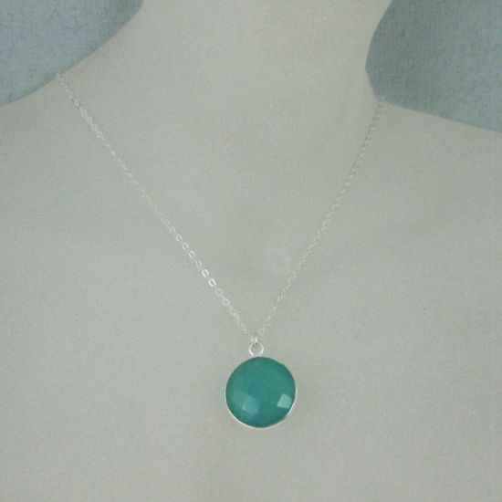 Wholesale Bezel Gemstone Round Pendant Necklace - Sterling Silver - Peru Chalcedony (16-24")