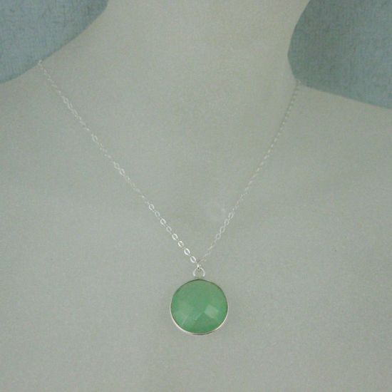 Wholesale Bezel Gemstone Round Pendant Necklace - Sterling Silver - Prenite Chalcedony (16-24")