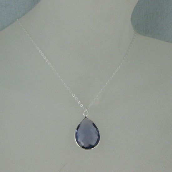 Wholesale Bezel Gemstone Tear Pendant Necklace - Silver Sterling Chain - Iolite Quartz (16-24")