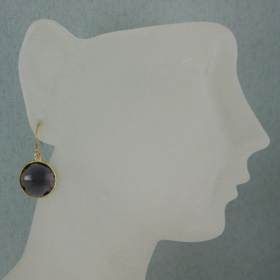 Wholesale Bezel Gemstone Round Pendant Earrings - Gold Plated Hooks - Amethyst