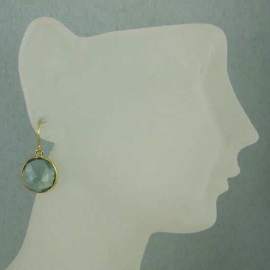 Wholesale Bezel Gemstone Round Pendant Earrings - Gold Plated Hooks - Aqua Quartz