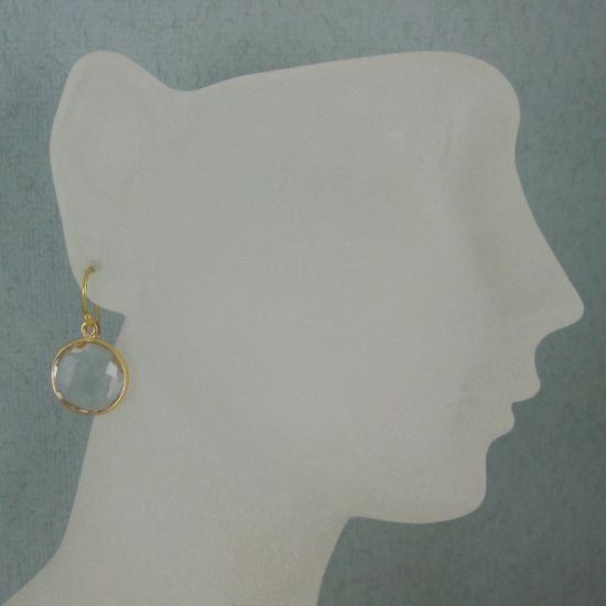 Wholesale Bezel Gemstone Round Pendant Earrings - Gold Plated Hooks - Crystal Quartz