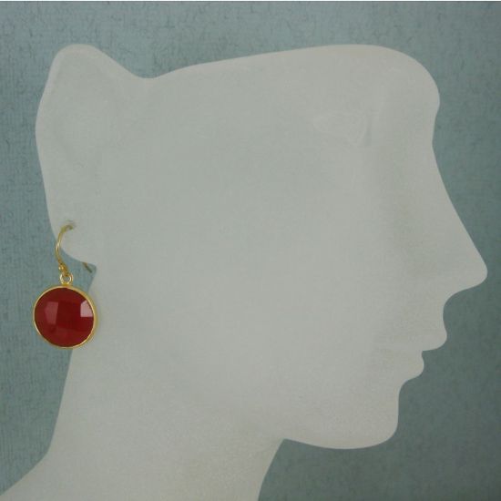 Wholesale Bezel Gemstone Round Pendant Earrings - Gold Plated Hooks - Carnelian