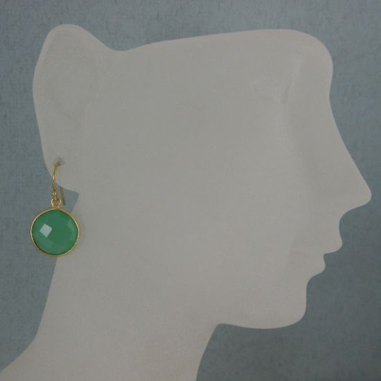 Wholesale Bezel Gemstone Round Pendant Earrings - Gold Plated Hooks - Prenite Chalcedony