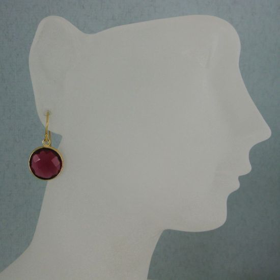 Wholesale Bezel Gemstone Round Pendant Earrings - Gold Plated Hooks - Rubylite Quartz