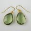Wholesale Bezel Gemstone Tear Pendant Earrings - Gold Plated Hooks - Green Amethyst Quartz