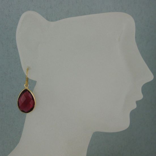 Wholesale Bezel Gemstone Tear Pendant Earrings - Gold Plated Hooks - Rubylite Quartz