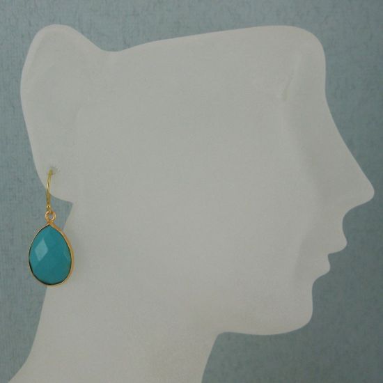 Wholesale Bezel Gemstone Tear Pendant Earrings - Gold Plated Hooks - Turquoise