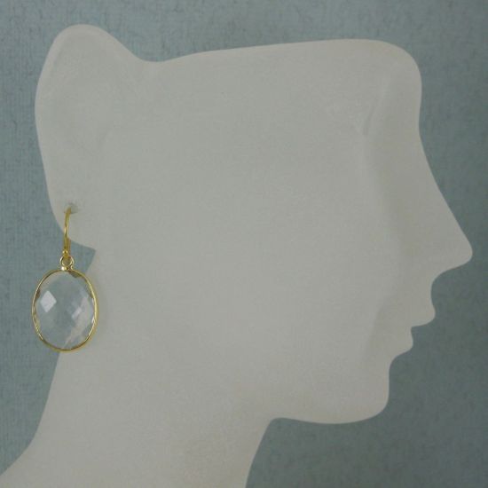 Wholesale Bezel Gemstone Oval Pendant Earrings - Gold Plated Hooks - Crystal Quartz