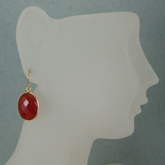Wholesale Bezel Gemstone Oval Pendant Earrings - Gold Plated Hooks - Carnelian