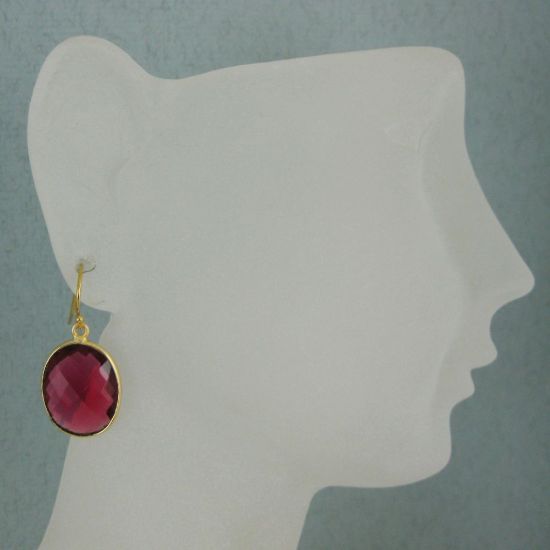 Wholesale Bezel Gemstone Oval Pendant Earrings - Gold Plated Hooks - Rubylite Quartz