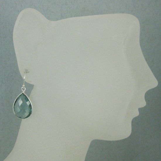 Wholesale Bezel Gemstone Tear Shaped Pendant Earrings - Sterling Silver Hooks - Aqua Quartz