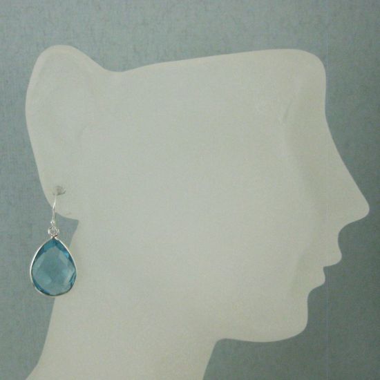 Wholesale Bezel Gemstone Tear Shaped Pendant Earrings - Sterling Silver Hooks - Blue Topaz