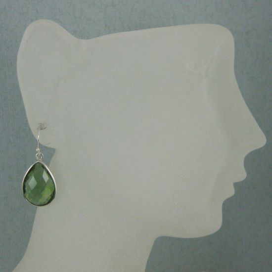 Wholesale Bezel Gemstone Tear Shaped Pendant Earrings - Sterling Silver Hooks - Green Amethyst Quartz