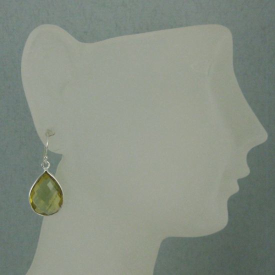 Wholesale Bezel Gemstone Tear Shaped Pendant Earrings - Sterling Silver Hooks - Lemon Quartz