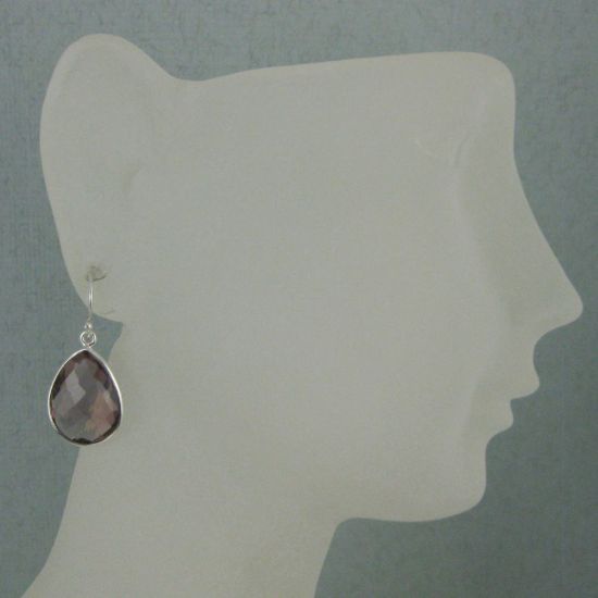 Wholesale Bezel Gemstone Tear Shaped Pendant Earrings - Sterling Silver Hooks - Pink Amethyst Quartz