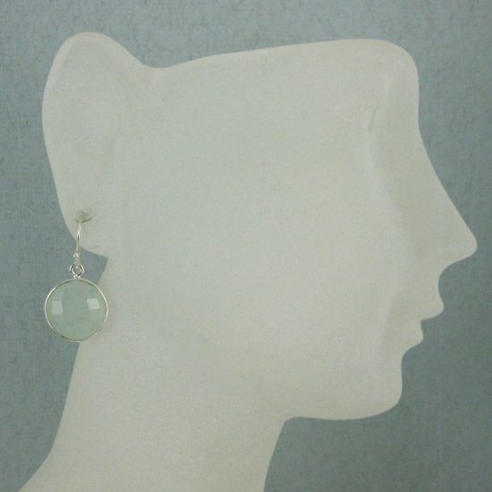 Wholesale Bezel Gemstone Round Pendant Earrings - Sterling Silver Hooks - Aqua Chalcedony