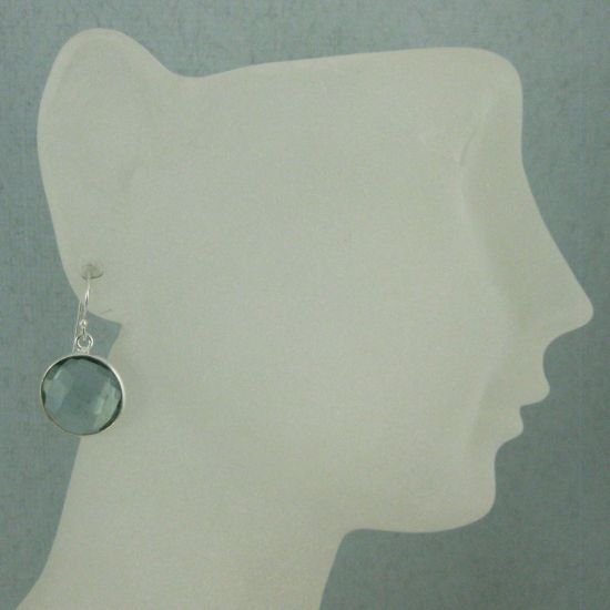 Wholesale Bezel Gemstone Round Pendant Earrings - Sterling Silver Hooks - Aqua Quartz