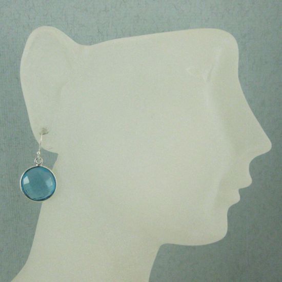 Wholesale Bezel Gemstone Round Pendant Earrings - Sterling Silver Hooks - Blue Topaz