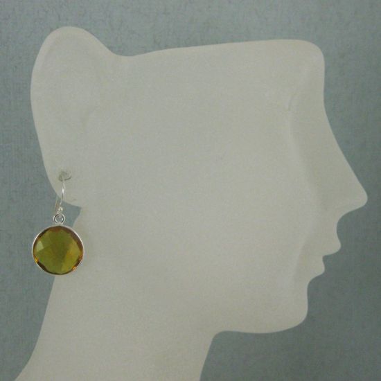 Wholesale Bezel Gemstone Round Pendant Earrings - Sterling Silver Hooks - Citrine Quartz