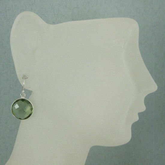 Wholesale Bezel Gemstone Round Pendant Earrings - Sterling Silver Hooks - Green Amethyst Quartz