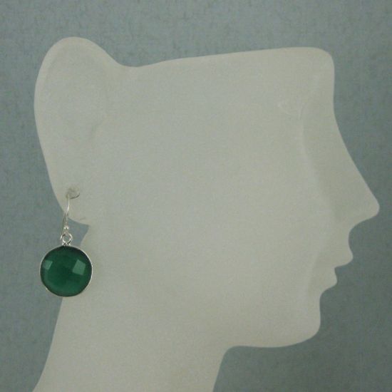 Wholesale Bezel Gemstone Round Pendant Earrings - Sterling Silver Hooks - Green Onyx
