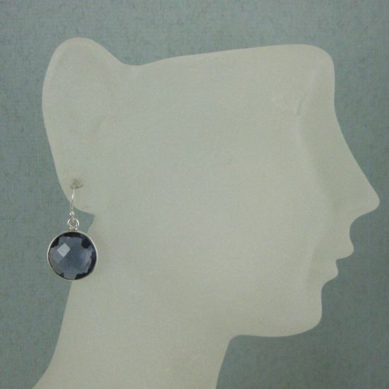 Wholesale Bezel Gemstone Round Pendant Earrings - Sterling Silver Hooks - Iolite Quartz